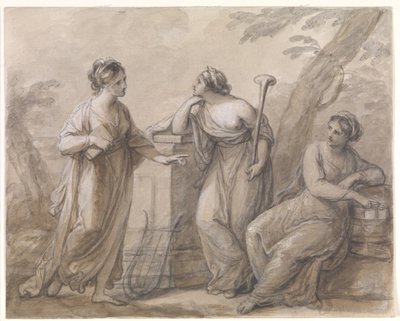 会話中の 3 人のミューズ 作： Angelica Kauffmann