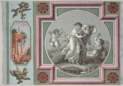 復讐の愛、壁紙のメダリオンのデザイン、c.1785（壁紙） 作： Angelica after Kauffmann