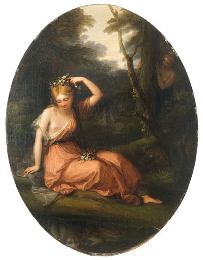 ダフネに見守られながら花を飾るシルビア、1783年。 作： Angelica Kauffmann