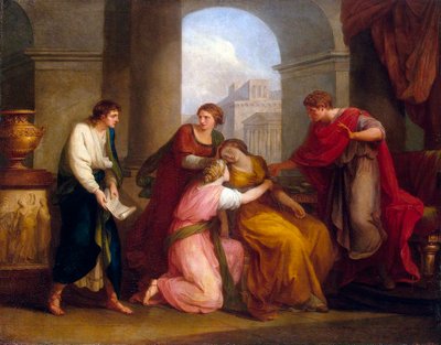 アエネーイスをアウグストゥスとオクタヴィアに読み上げるウェルギリウス、1788年。 作： Angelica Kauffmann