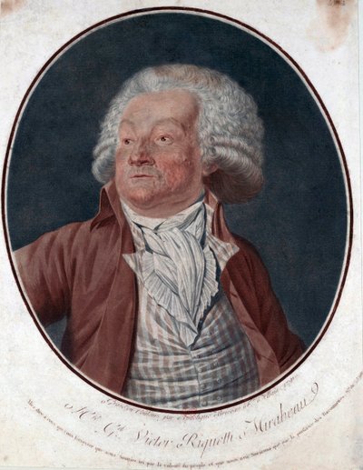 作家ガブリエル・デ・リケティの肖像、ミラボー伯爵 (1749-1791) - 作家 G.V. の肖像 Mirabeau (1749-1791) - Angelique Allais (旧姓 Briceau) による彫刻 (18 世紀に活躍)、エッチング、水彩 1791 (29.5x25 cm) - 個人蔵 作： Angelique (fl.1796 d.1827) Allais