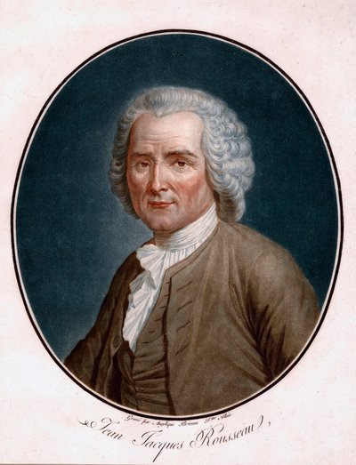 Jean Jacques Rousseau (1712-1778) の肖像 - Jean-Jacques Rousseau の肖像 - Angelique Allais (旧姓 Briceau) による彫刻 (18 世紀に活躍)、エッチング、水彩 1791 (24,5x21,5cm) - Bibliotheque de Geneve 作： Angelique (fl.1796 d.1827) Allais