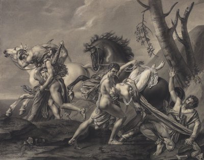 テセウスとピリトホウス、山賊を退治して二人の女性を誘拐犯の手から救い出す 作： Angelique Mongez