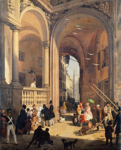 Piazza dei Mercanti または旧魚商広場からの移行 作： Angelo Inganni