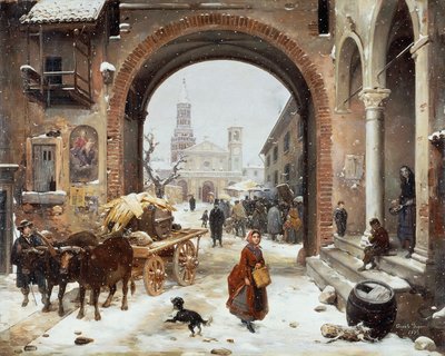 Mercado de Inverno em frente à Abadia de Clairvaux 作： Angelo Inganni