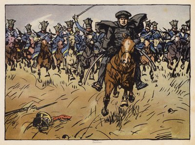 騎兵隊の突撃を指揮するプロイセン元帥グナイゼナウ（クロモリト） 作： Angelo Jank