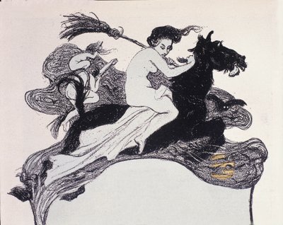 空中を移動する魔女。 Angelo Jank (1868-1940) による Jugend のイラスト 作： Angelo Jank