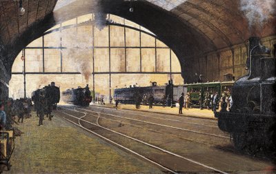アンジェロ・モルベッリ（1853-1919）によるミラノ中央駅 油彩・キャンバス 作： Angelo Morbelli