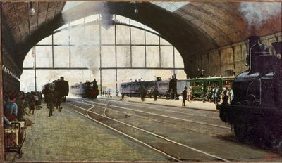 ミラノ中央駅（油彩・キャンバス 作： Angelo Morbelli