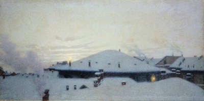 雪の中のルーフトップ 作： Angelo Morbelli