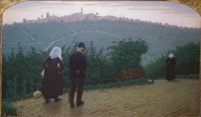 日曜日の夜明けの最初のミサ。 作： Angelo Morbelli