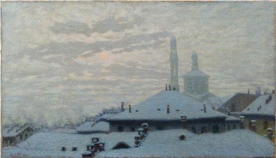 雪に覆われた屋根1910年、雪に覆われた屋根 作： Angelo Morbelli