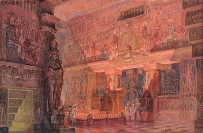 ジュゼッペ ヴェルディによるオペラ アイーダのセット デザイン、1923 年。 作： Angelo Parravicini