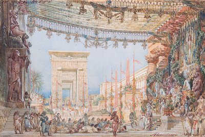 ジュゼッペ ヴェルディによるオペラ アイーダのセット デザイン、1923 年。 作： Angelo Parravicini