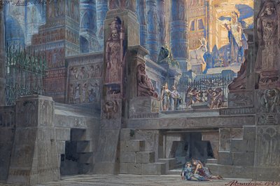 ジュゼッペ ヴェルディによるオペラ アイーダのセット デザイン、1923 年。 作： Angelo Parravicini