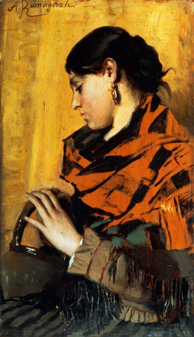 Mulher do povo com aquecedor (óleo sobre tela) 作： Angelo Romagnoli