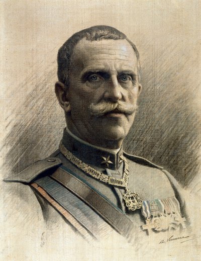 イタリア国王ヴィットリオ・エマヌエーレ3世（ヴィクトル・エマヌエル3世）（1869-1947）の肖像 アンジェロ・ヴェルナッツァ（1869-1937）によるドローイング 薄さ。97x70 cm Genes Nervi, Galleria d