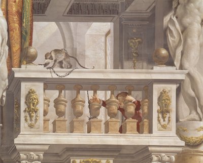 大公の応接室、欄干に猿と少年を描いた天井の詳細、1638〜44年 作： Angelo and Mitelli Colonna