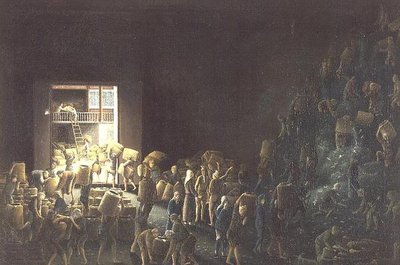 茶箪笥への詰め物、最初の工程での茶の製造 1820年頃（一対のうちの一対） 1820年頃 作： Anglo Chinese School