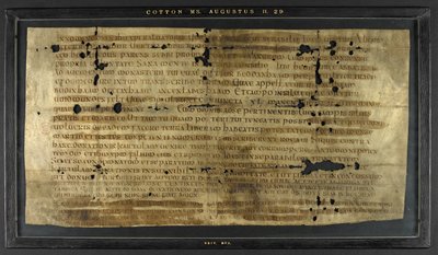 東ザクセンのセビ王 (fl. 685-706) の親族である Hodilredus (Æthelred) から、女子修道院長の Hedilburg (Æthelburg) への付与 作： Anglo Saxon Anglo Saxon