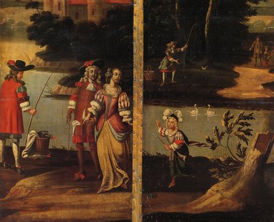 4つ折りの両面スクリーン、c.1700 作： Anglo Flemish School