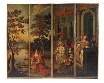 4つ折りの両面スクリーン、c.1700 作： Anglo Flemish School
