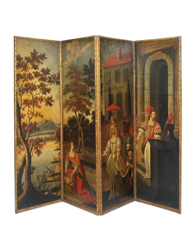 4つ折りの両面スクリーン、c.1700 作： Anglo Flemish School