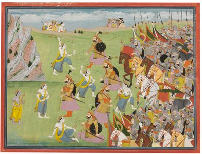 マハーバーラタの絵：バラバドラがジャラサンダー、カングラ、ガルワールと戦っている、1810〜20年頃 作： Anglo Indian School