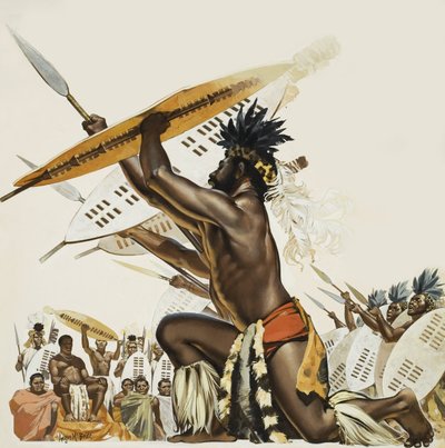 アフリカの戦士たち（紙にグワッシュ） 作： Angus McBride