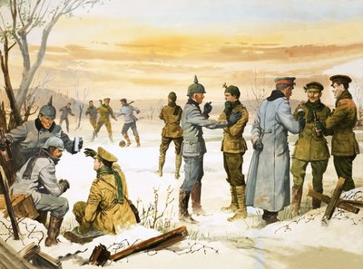 第一次世界大戦中、クリスマス休戦を行う英独の兵士たち 作： アンガス・マクブライド
