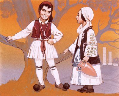 民族衣装を着たギリシャの子供たち 作： アンガス・マクブライド