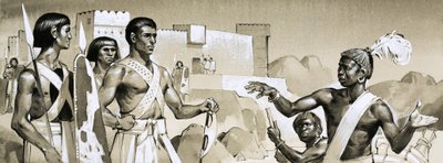 ヒクソス、ファラオ・カモセが特別に訓練された黒人戦士に戦闘戦術を指導 作： アンガス・マクブライド