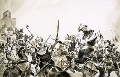 711年、スペイン軍を攻撃するムーア人の戦士たち 作： アンガス・マクブライド