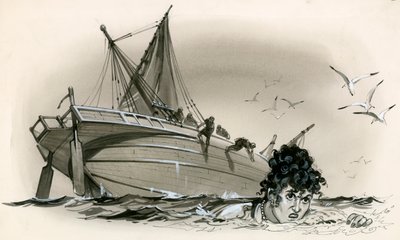 海岸を泳ぐネロの母アグリッピナ 作： アンガス・マクブライド