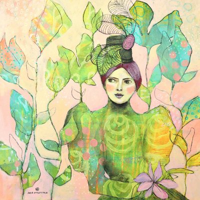 緑の帽子をかぶった庭の女性 作： Ania Witwitzka