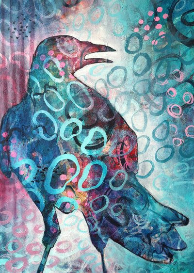 鮮やかな抽象画のカラス 作： Ania Witwitzka