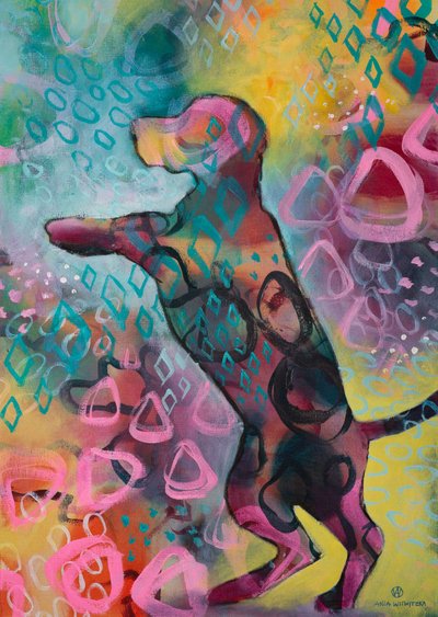 鮮やかな抽象画の犬 作： Ania Witwitzka