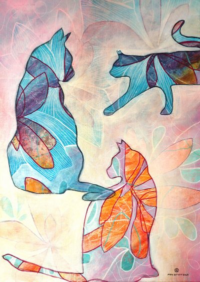 遊び心あふれる花柄の猫たち 作： Ania Witwitzka