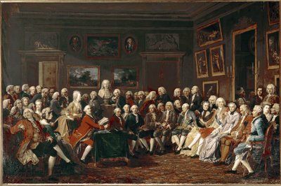 1755年、ジョフラン夫人のサロンで、ヴォルテールの悲劇『中国のオルフェラン』を朗読。 作： Anicet Charles Lemonnier