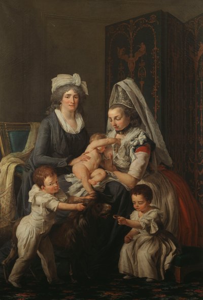 彼女の看護師と3人の子供たちとのインテリアで、女性の肖像画、 作： Anicet Charles Lemonnier