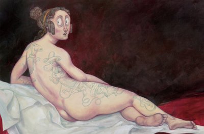 Reclining Nude With Ink, 2018（イラストレーションボードにアクリル絵の具） 作： Anita Kunz