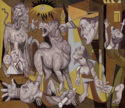 The Guereza Guernica, 2018（イラストレーションボードにアクリル絵の具） 作： Anita Kunz