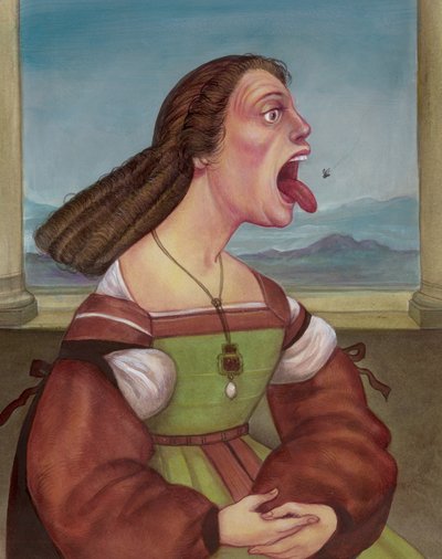 ハエを食べる女》2018（イラストレーションボードにアクリル絵の具） 作： Anita Kunz
