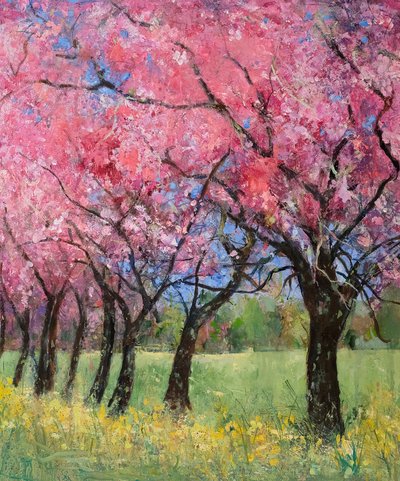 草原の桜、2022年（アクリル） 作： Ann Oram