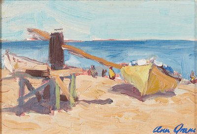 ビーチ、ラ・リネア（キャンバスボードに油彩） 作： Ann Oram