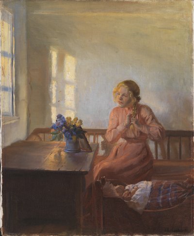 髪を編む少女 作： Anna Ancher