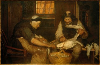 カモメを摘採する2人の老人。ラースガイヘデと古いレネ 作： Anna Ancher