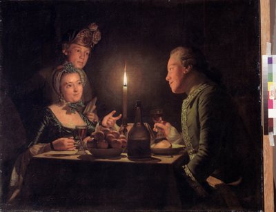 キャンドルライトディナー（キャンドルライトディナー）。 Anna Dorothea Therbusch Lisiewska (1721-1782) による絵画。 キャンバスに油彩、95.5 x 117 cm 作： Anna Dorothea Lisiewska