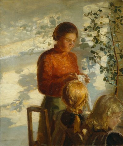 裁縫を教える少女たち 1910年頃（絵画） 作： Anna Kirstine Ancher