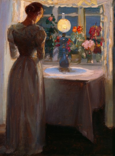 ランプの前の少女 作： Anna Kirstine Ancher